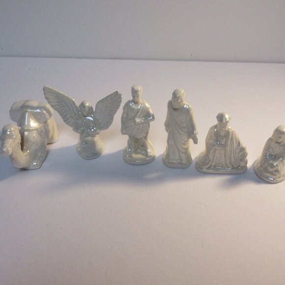 Nativity Set Christmas Mini Glazed Ceramic 6 pcs